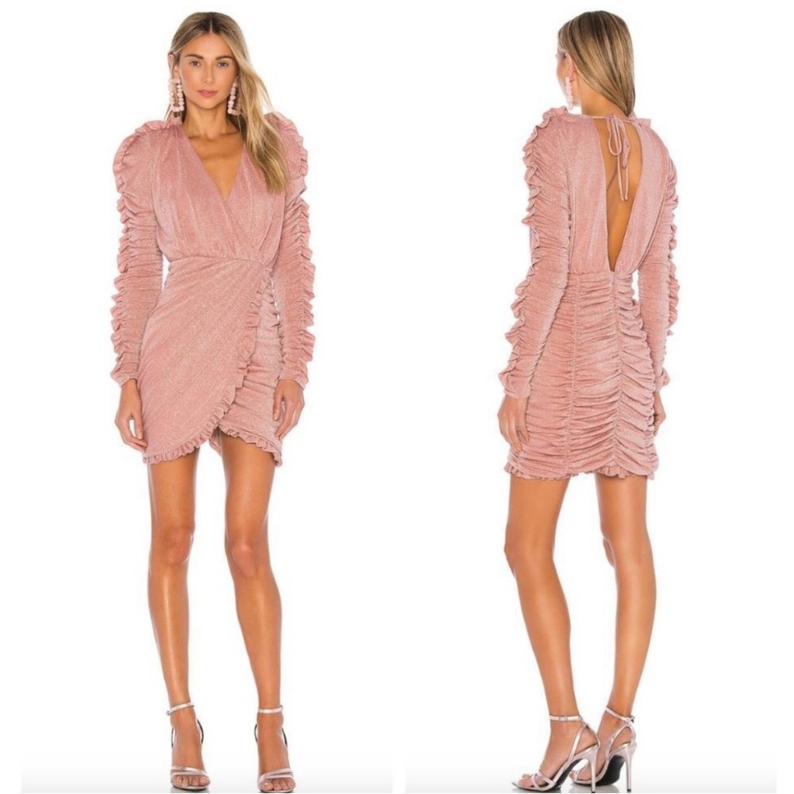 Lpa Paulina Dress In Blush Pink Sparkle Barbiecore Mini Dress Size Xs